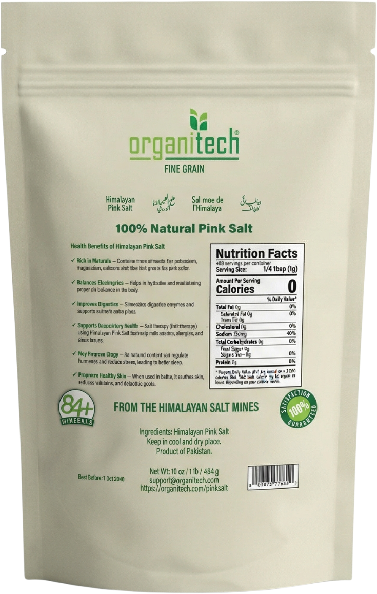 Back of pouch with nutrition facts